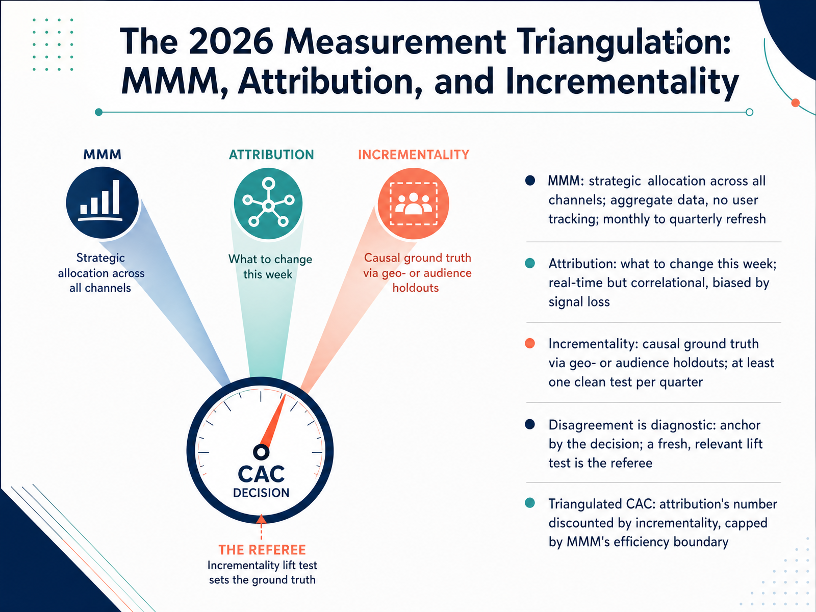 The 2026 Measurement Triangulation: MMM, Attribution, and Incrementality
