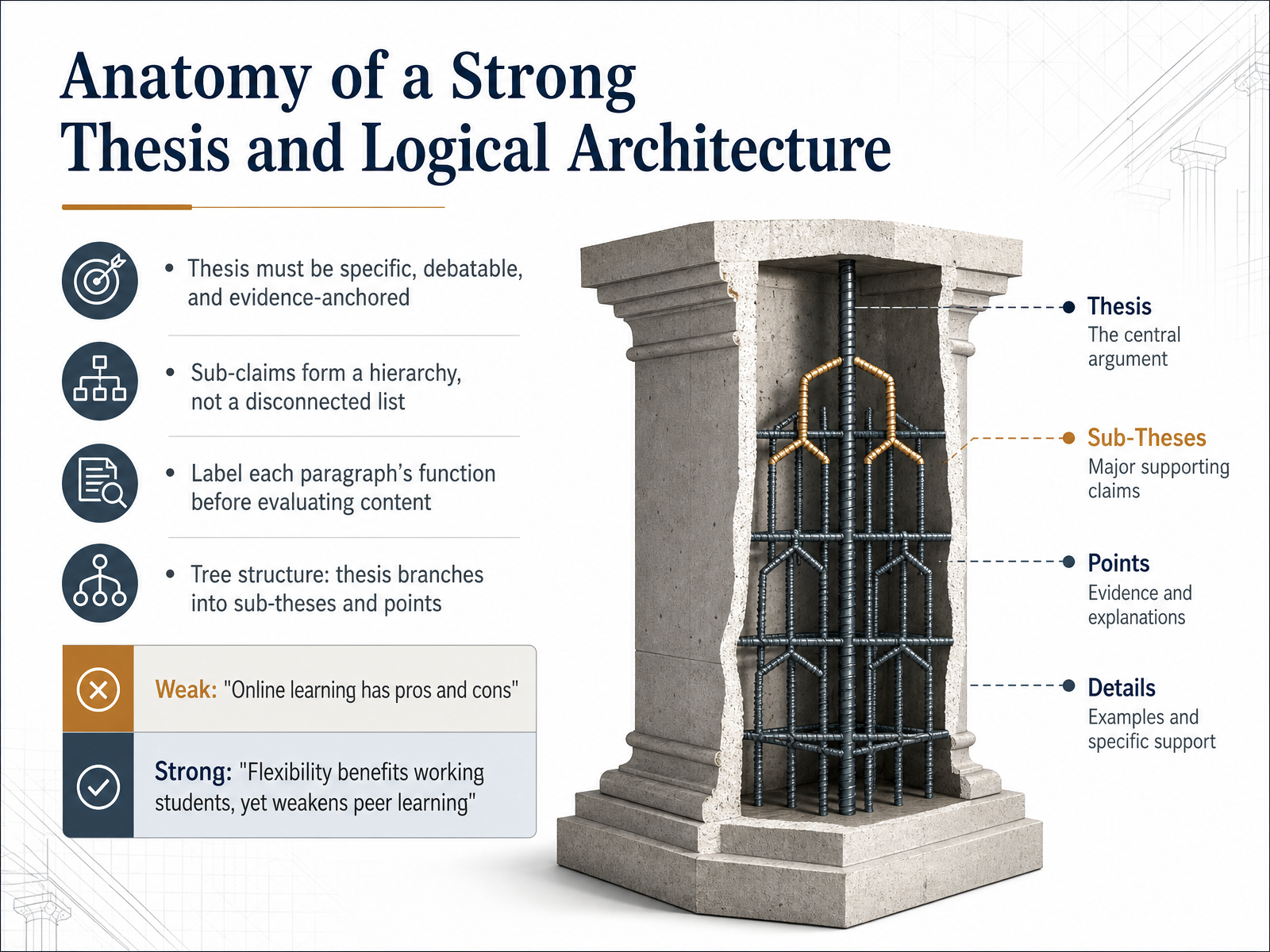 Anatomy of a Strong Thesis and Logical Architecture