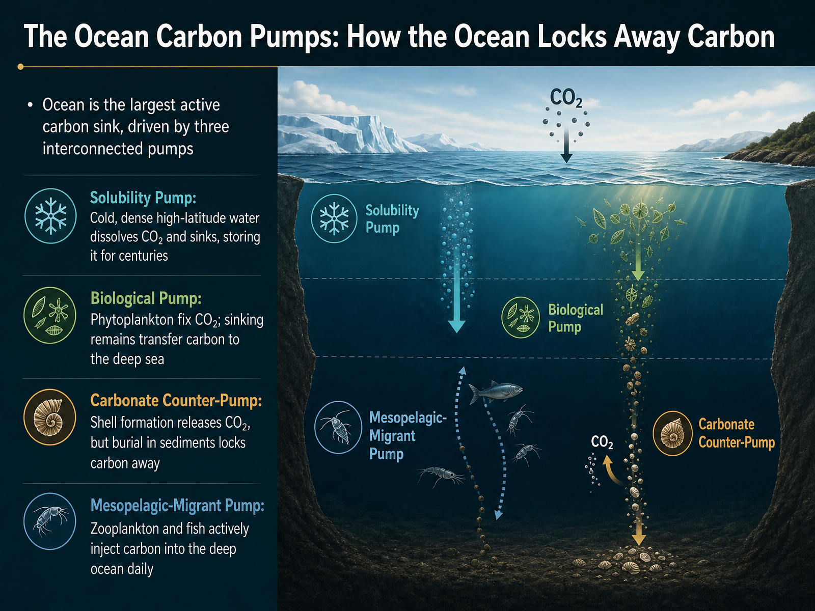The Ocean Carbon Pumps: How the Ocean Locks Away Carbon