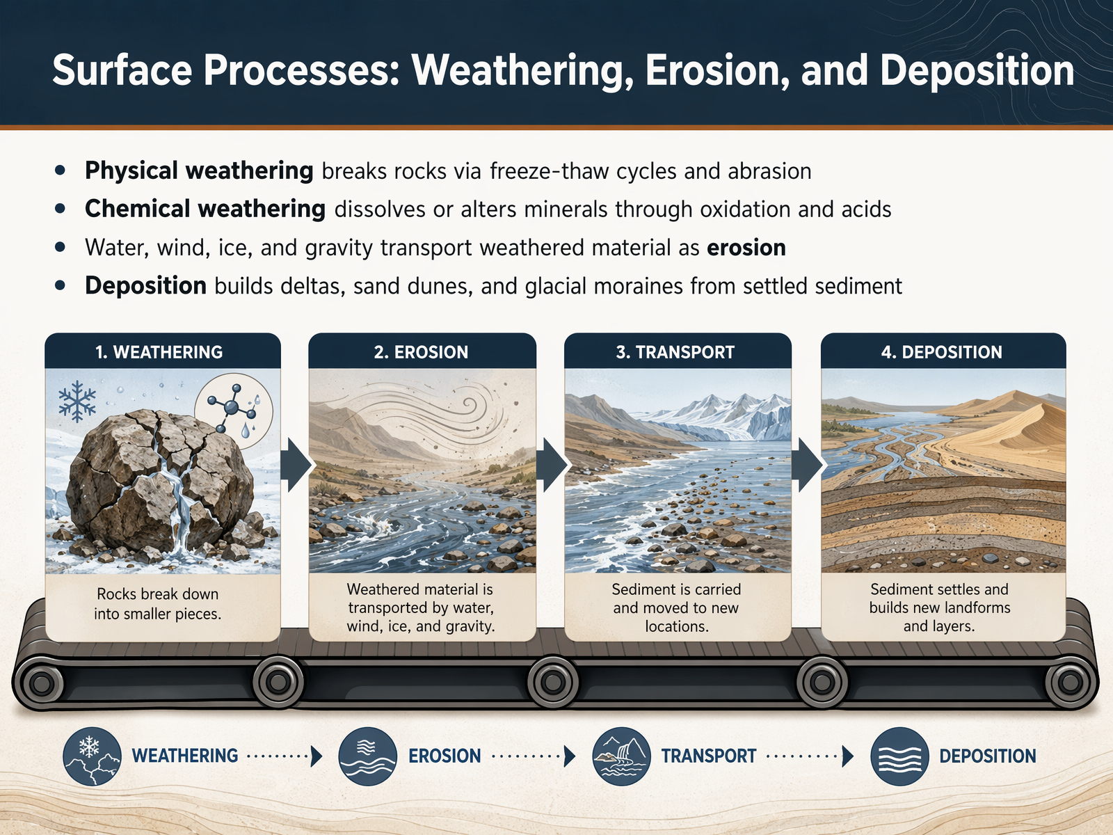 Surface Processes: Weathering, Erosion, and Deposition