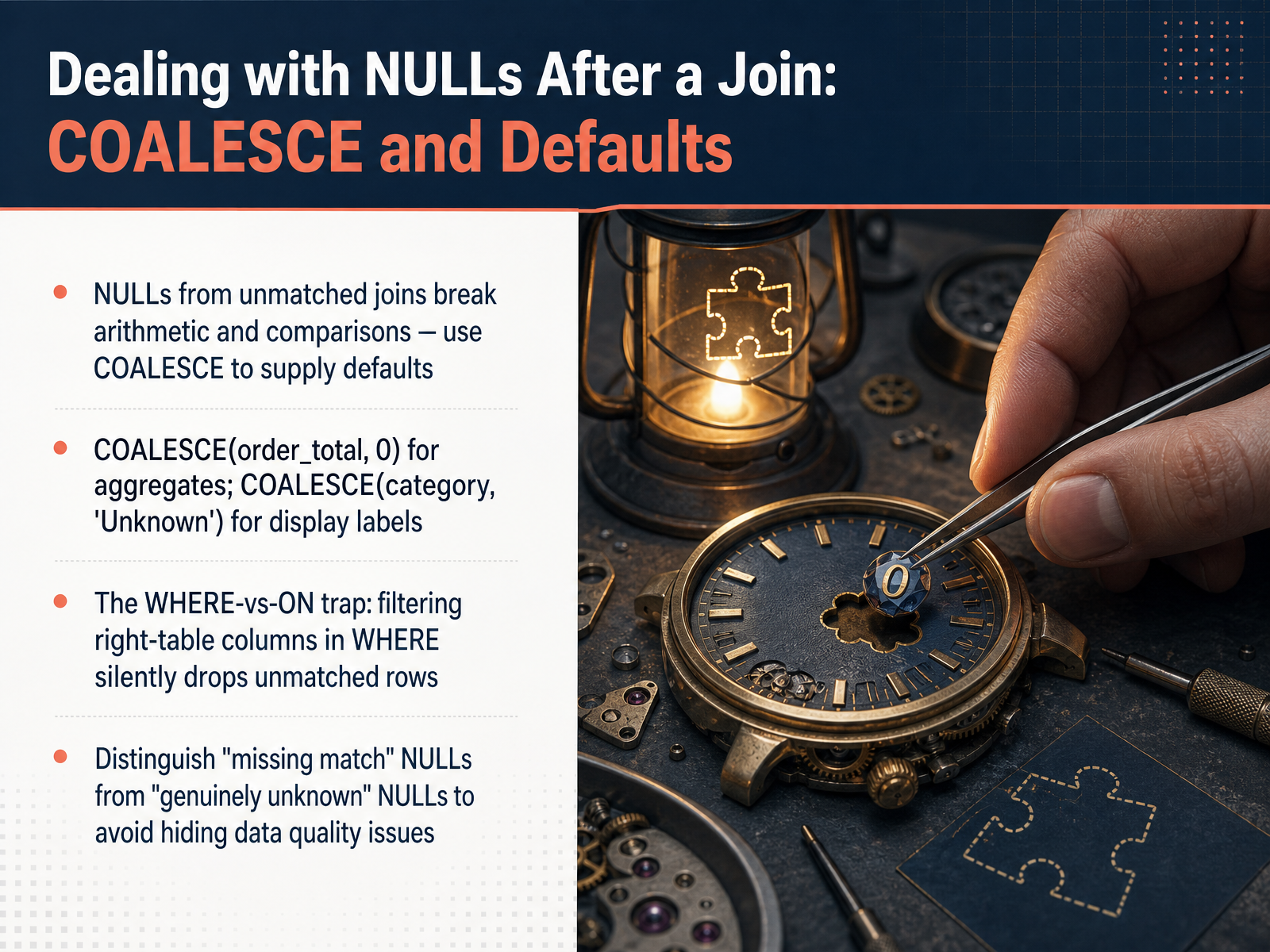Dealing with NULLs After a Join: COALESCE and Defaults