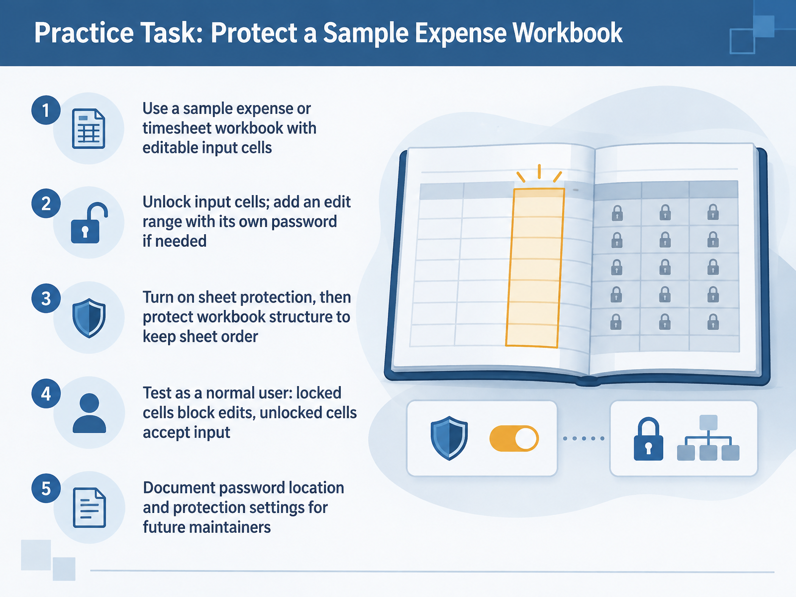 Practice Task: Protect a Sample Expense Workbook