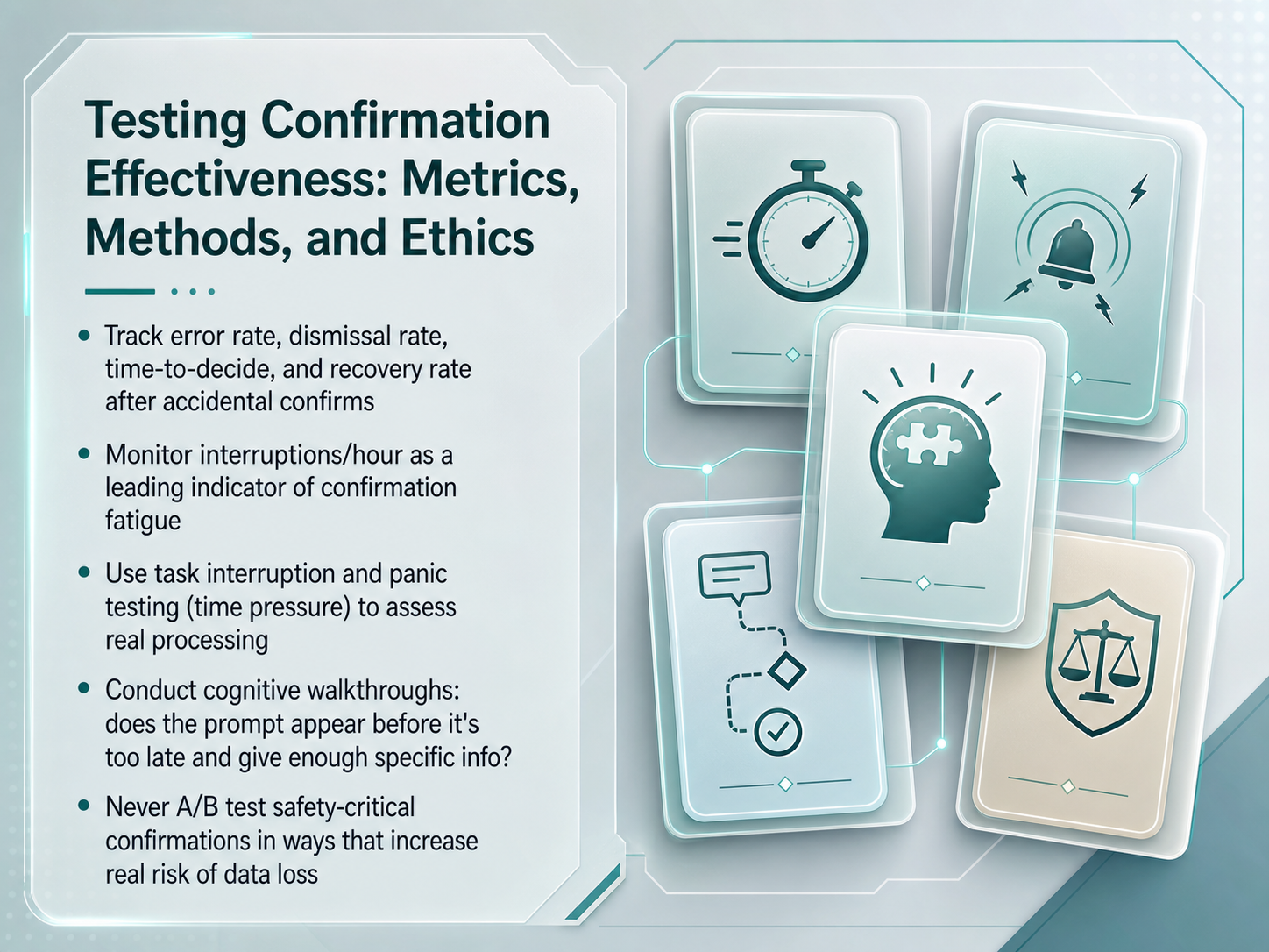 Testing Confirmation Effectiveness: Metrics, Methods, and Ethics