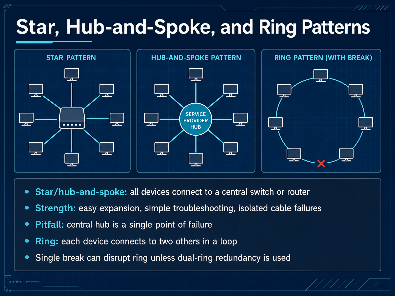 Star, Hub-and-Spoke, and Ring Patterns