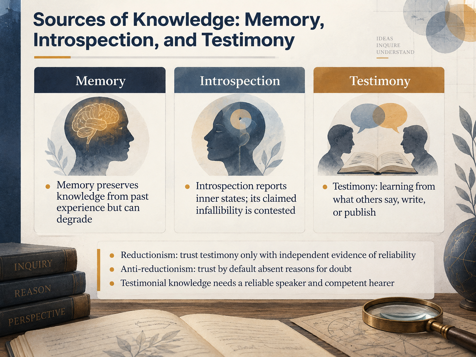 Sources of Knowledge: Memory, Introspection, and Testimony