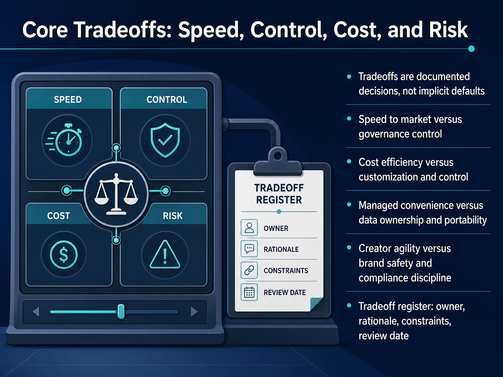 Core Tradeoffs: Speed, Control, Cost, and Risk