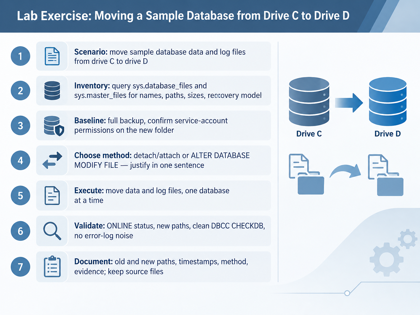 Lab Exercise: Moving a Sample Database from Drive C to Drive D