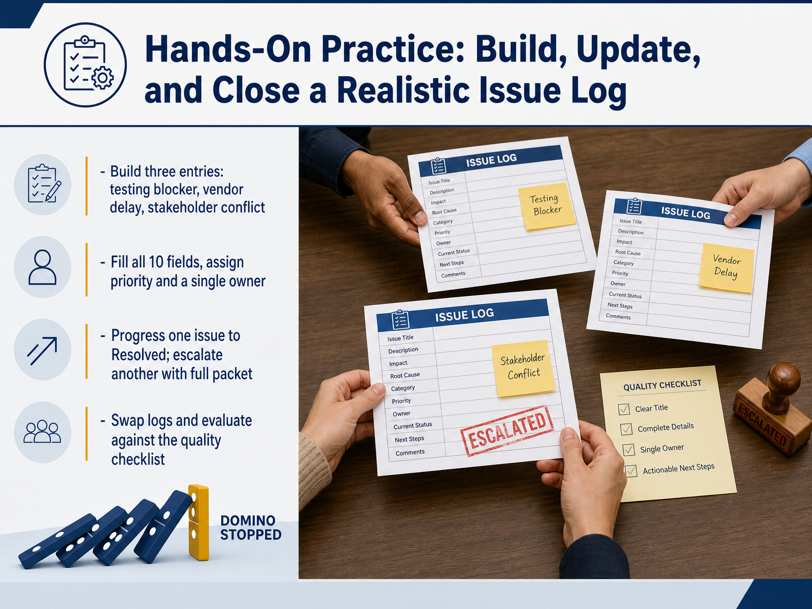 Hands‑On Practice: Build, Update, and Close a Realistic Issue Log