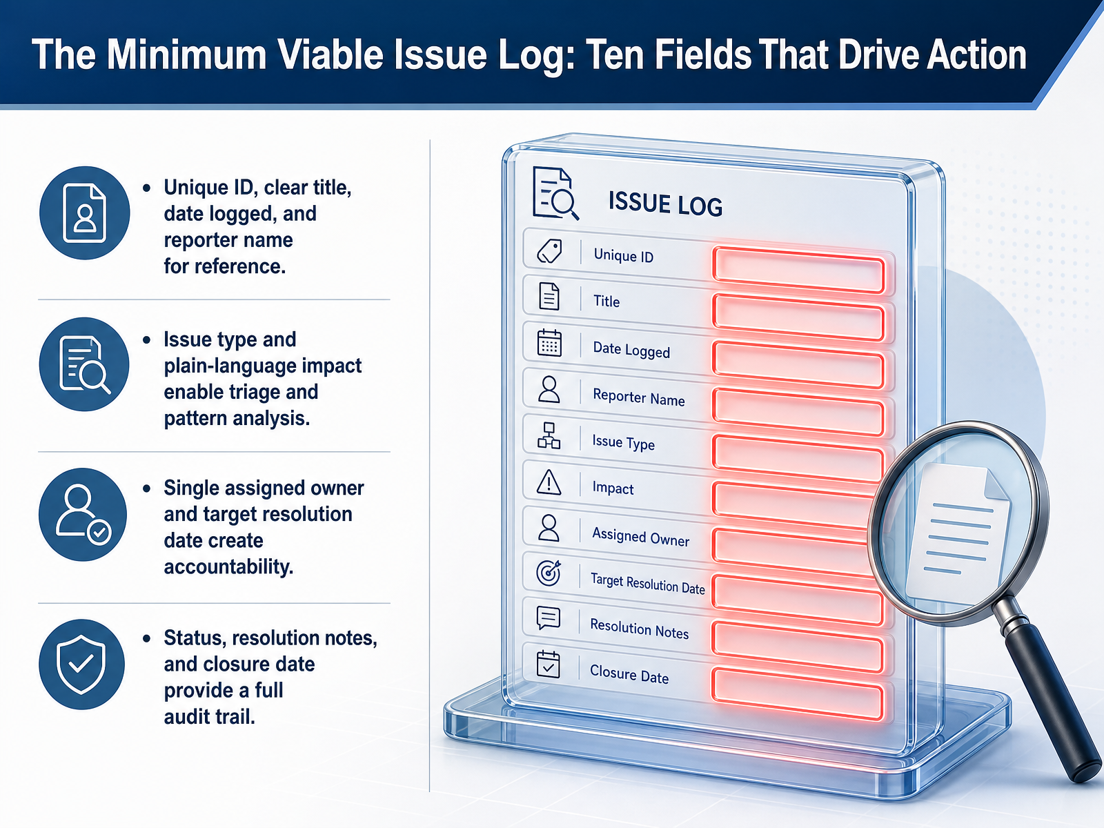 The Minimum Viable Issue Log: Ten Fields That Drive Action