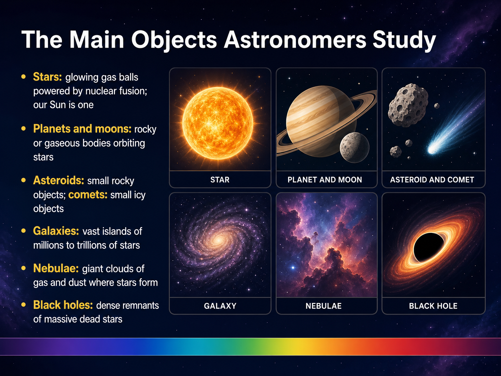 The Main Objects Astronomers Study