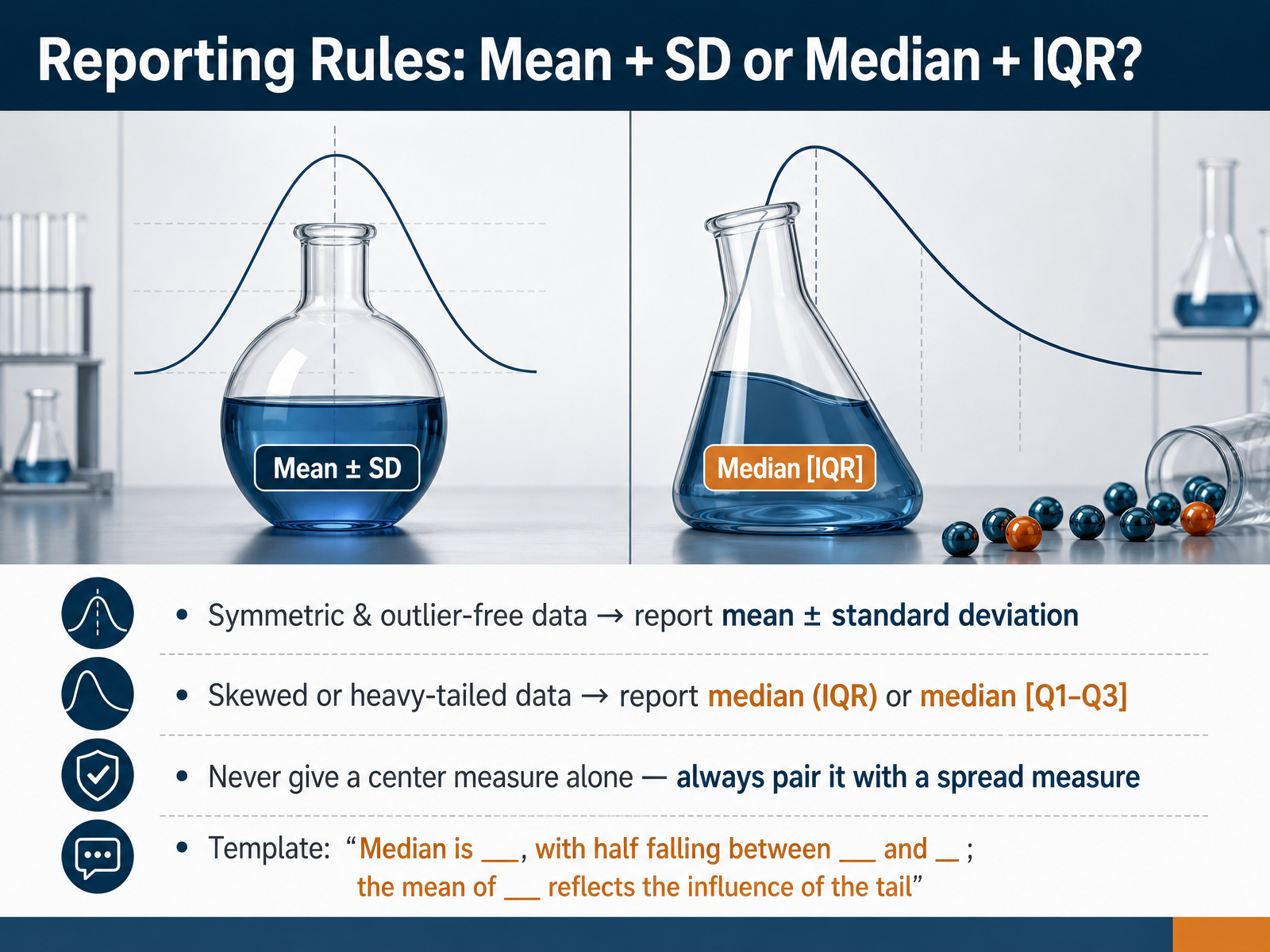 Reporting Rules: Mean + SD or Median + IQR?