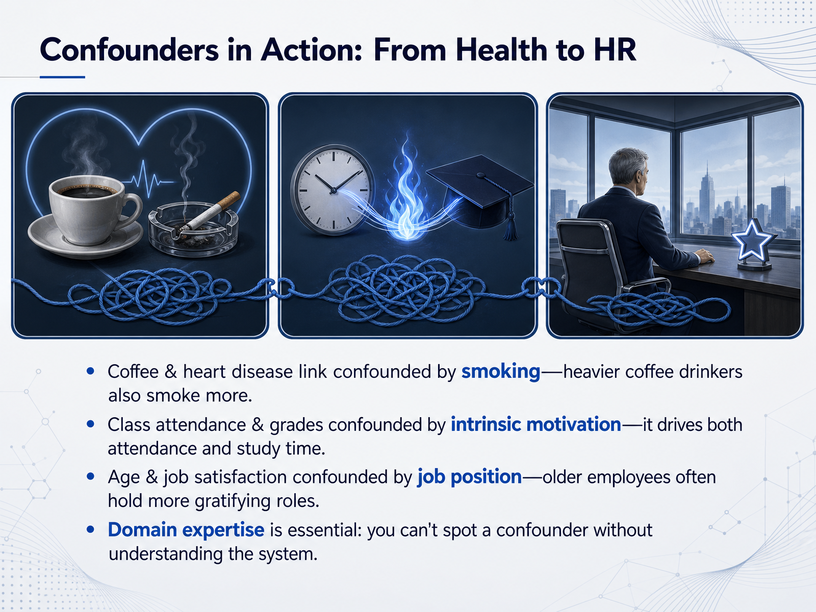 Confounders in Action: From Health to HR