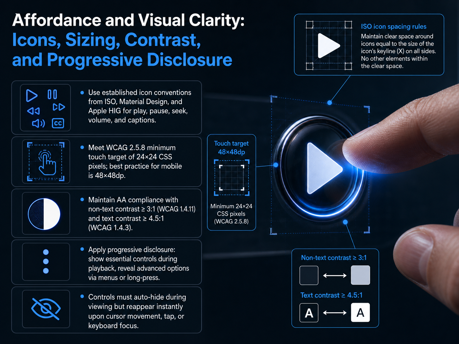Affordance and Visual Clarity: Icons, Sizing, Contrast, and Progressive Disclosure