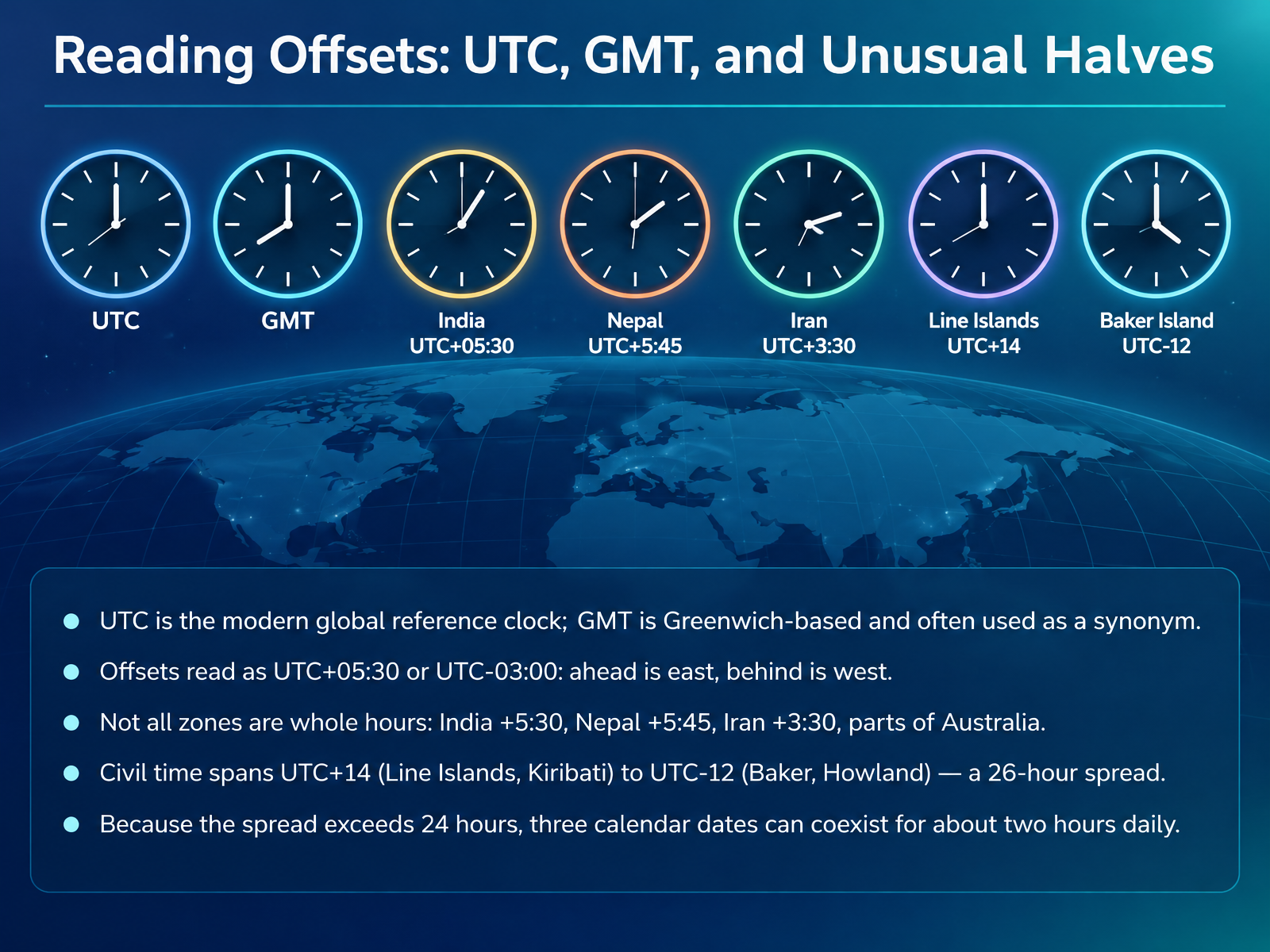 Reading Offsets: UTC, GMT, and Unusual Halves