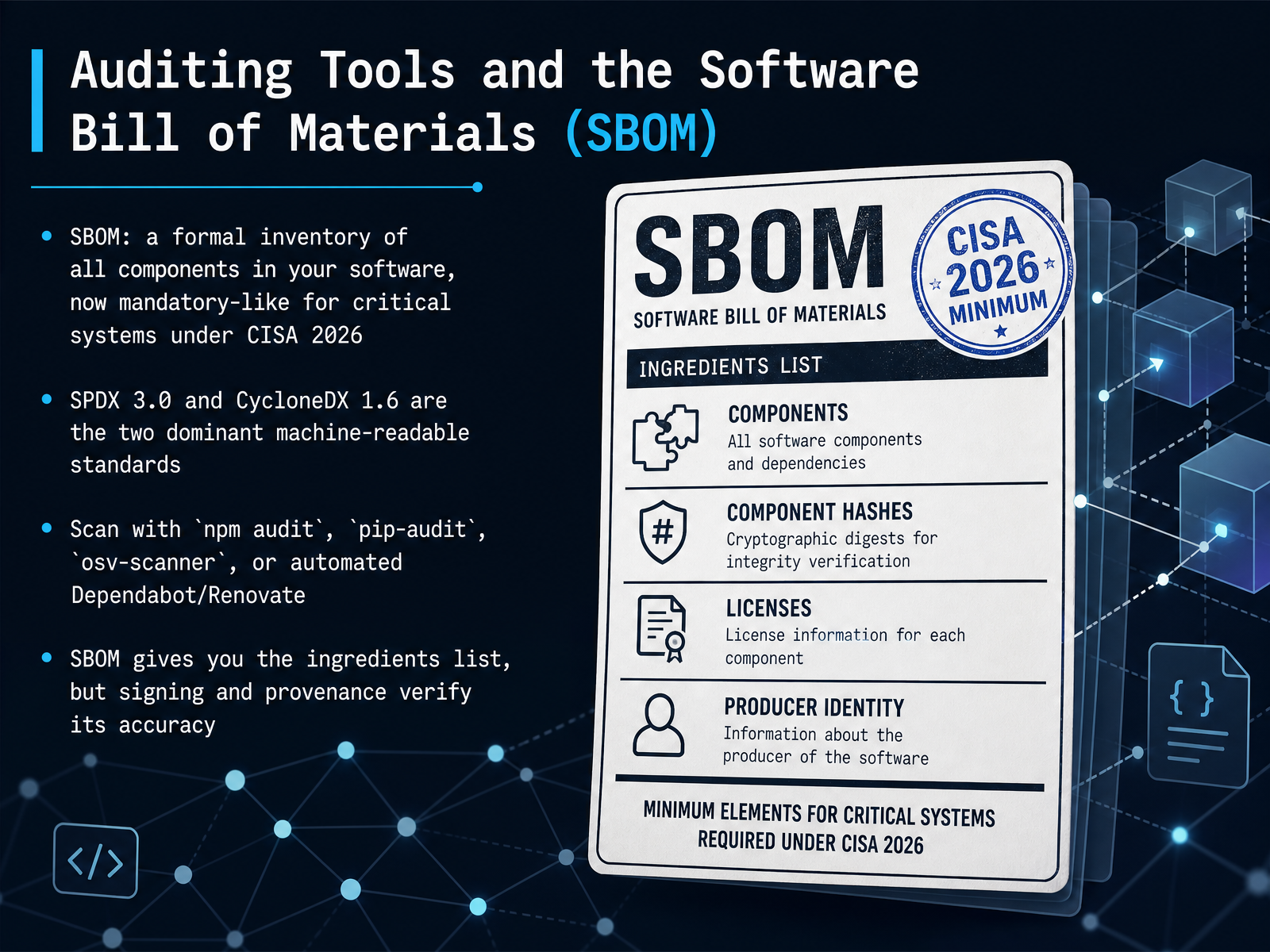 Auditing Tools and the Software Bill of Materials (SBOM)