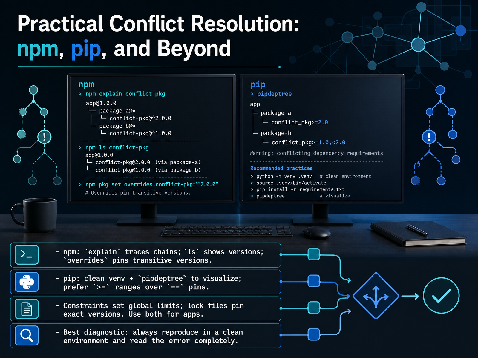 Practical Conflict Resolution: npm, pip, and Beyond