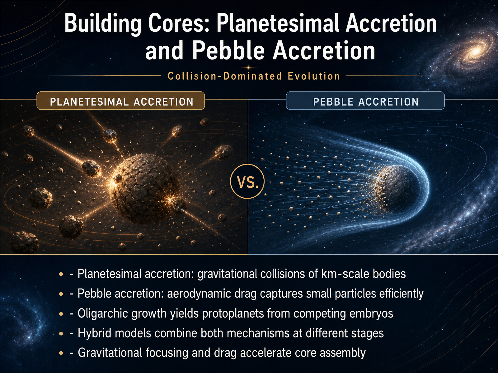Building Cores: Planetesimal Accretion and Pebble Accretion