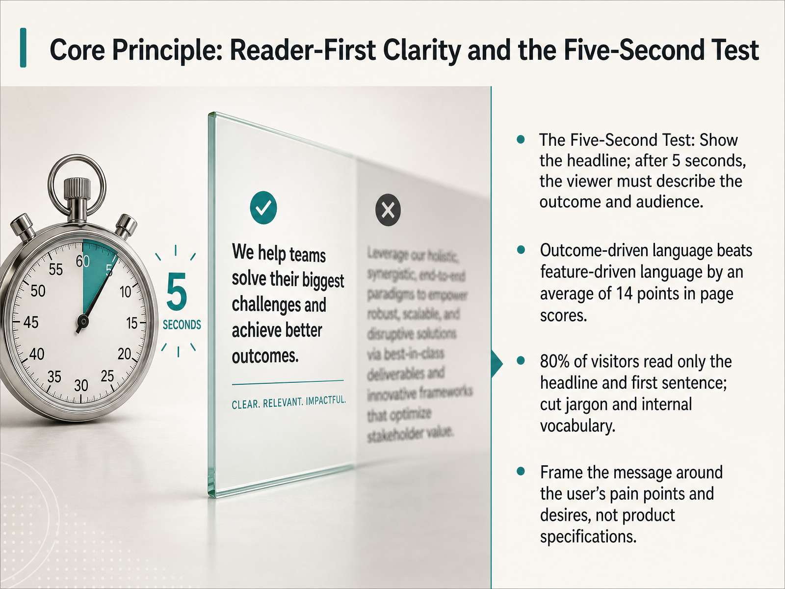 Core Principle: Reader-First Clarity and the Five-Second Test