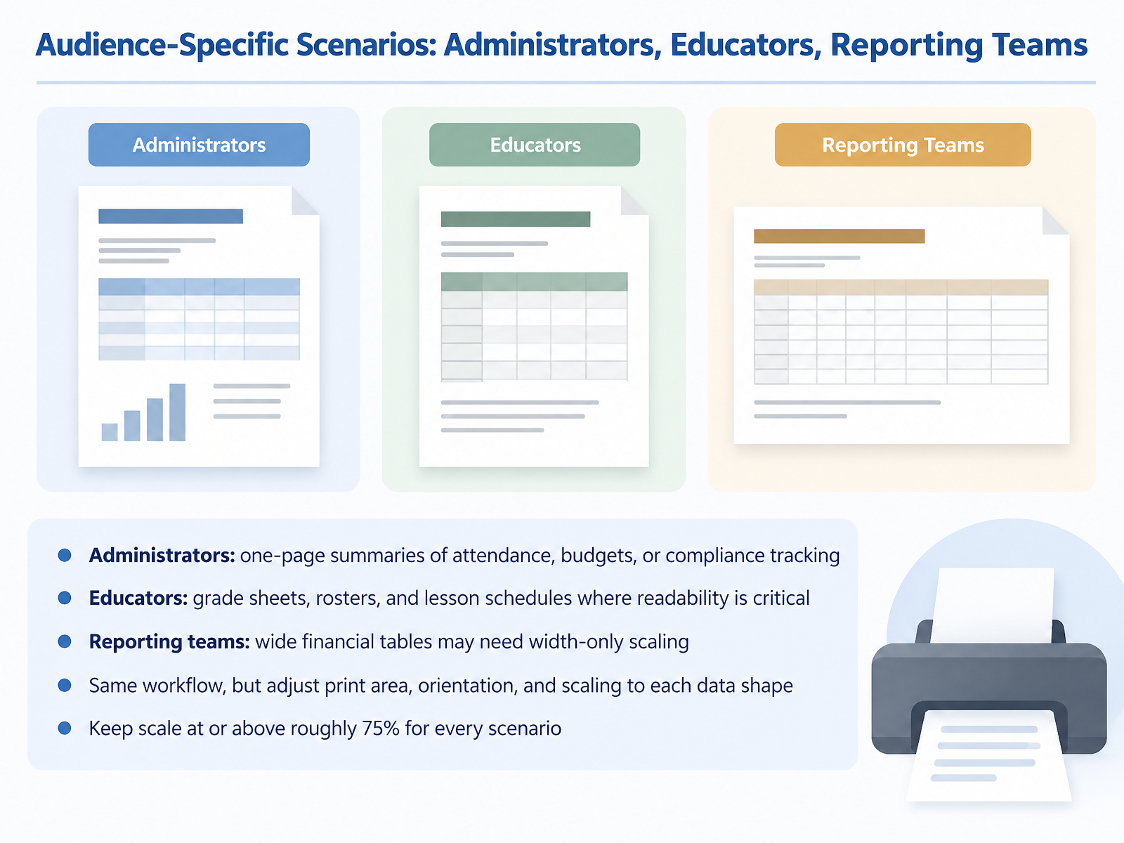 Audience-Specific Scenarios: Administrators, Educators, Reporting Teams