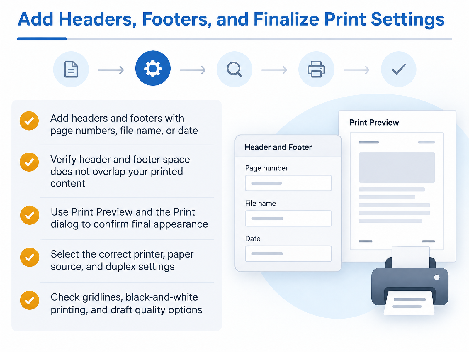 Add Headers, Footers, and Finalize Print Settings