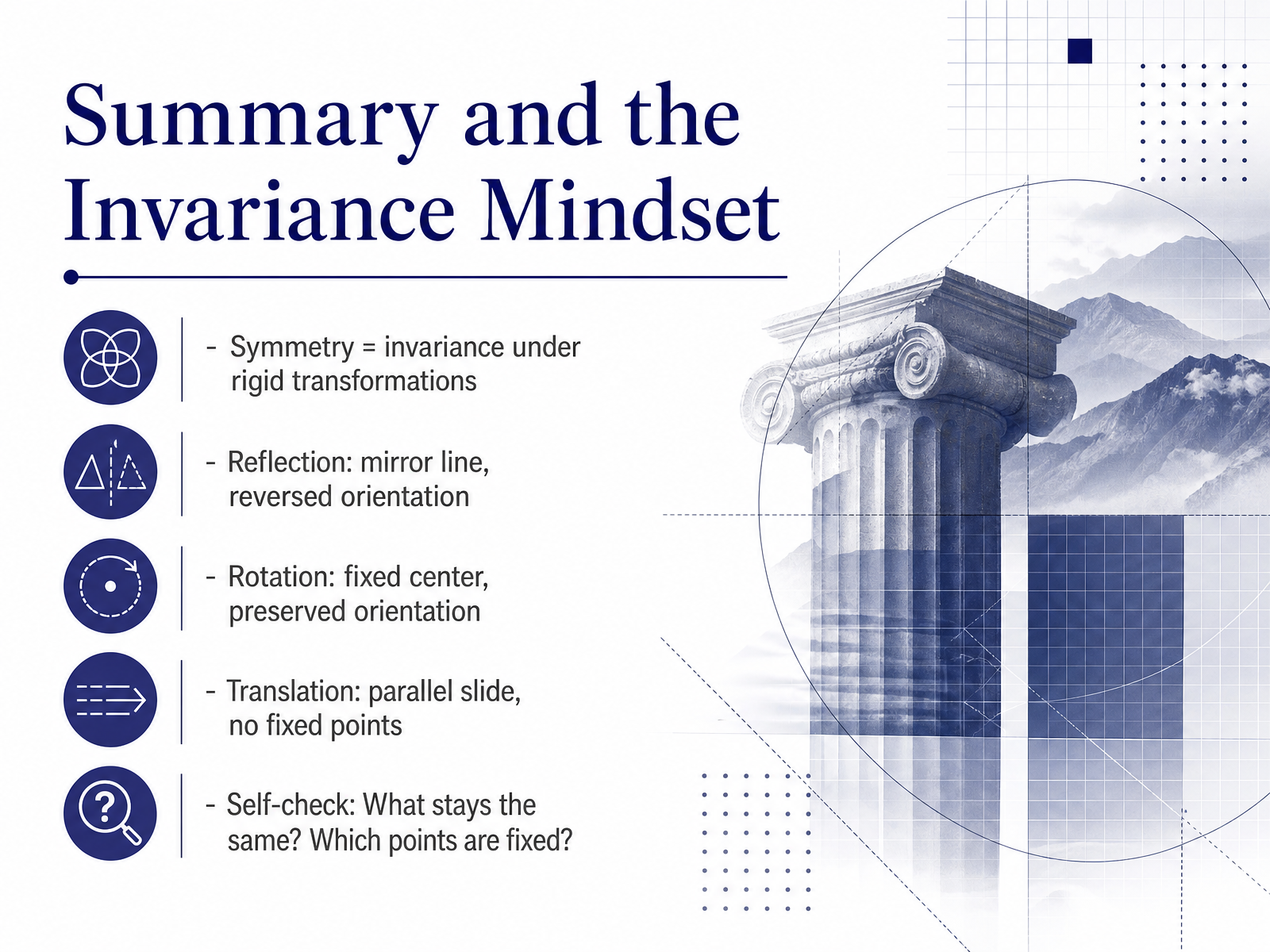 Summary and the Invariance Mindset