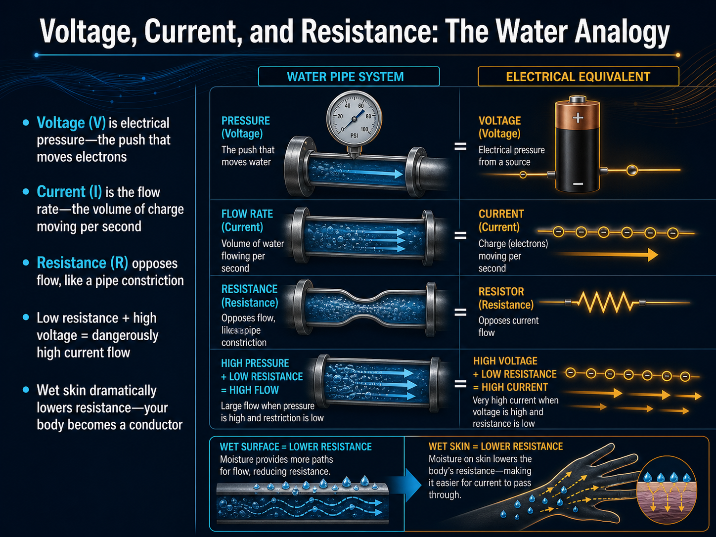 Voltage, Current, and Resistance: The Water Analogy