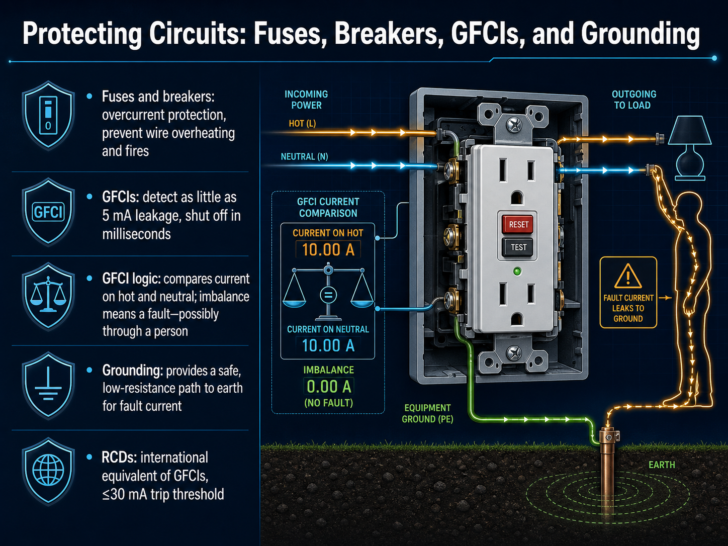 Protecting Circuits: Fuses, Breakers, GFCIs, and Grounding