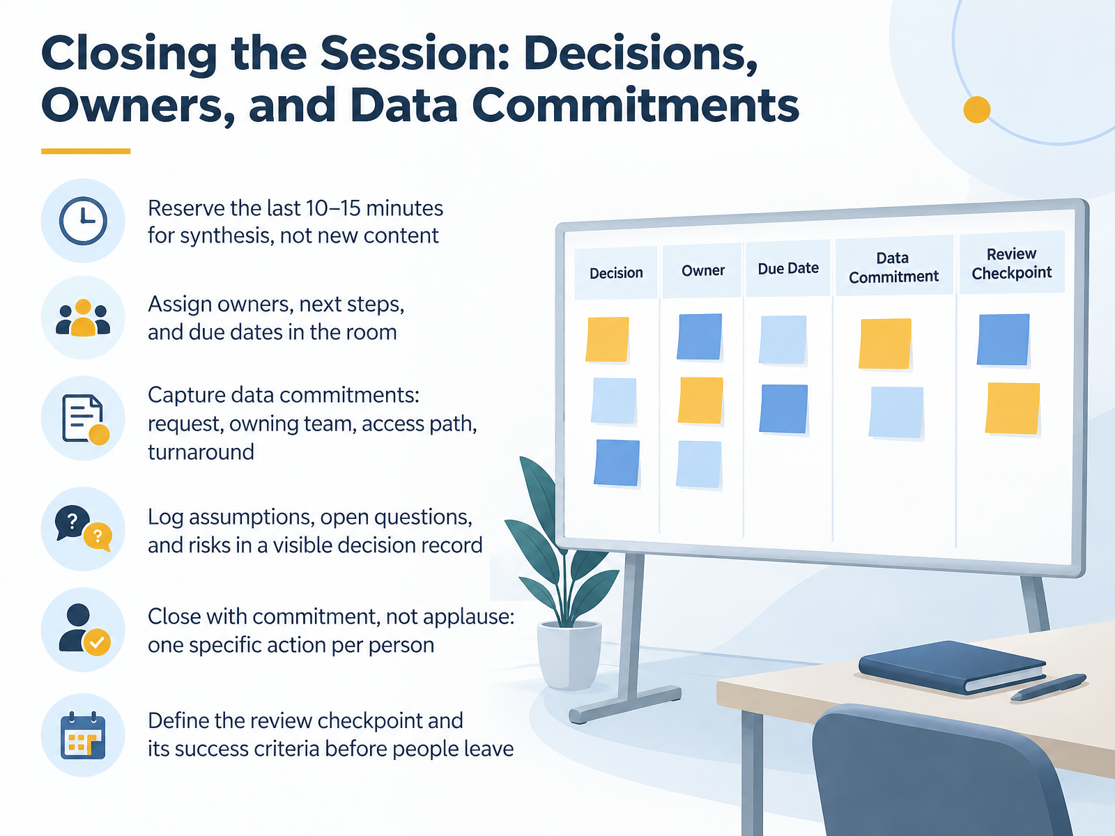 Closing the Session: Decisions, Owners, and Data Commitments