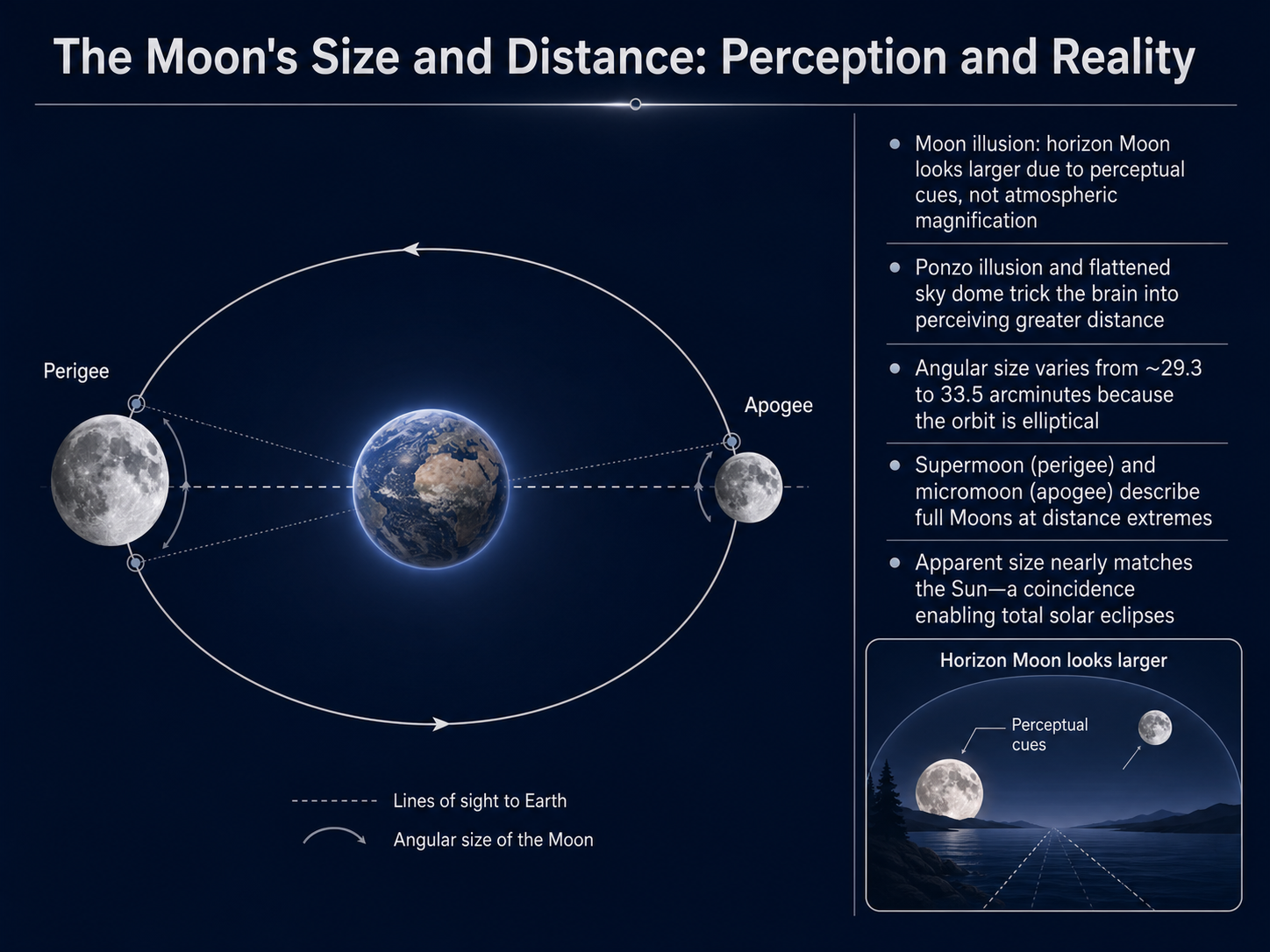 The Moon's Size and Distance: Perception and Reality