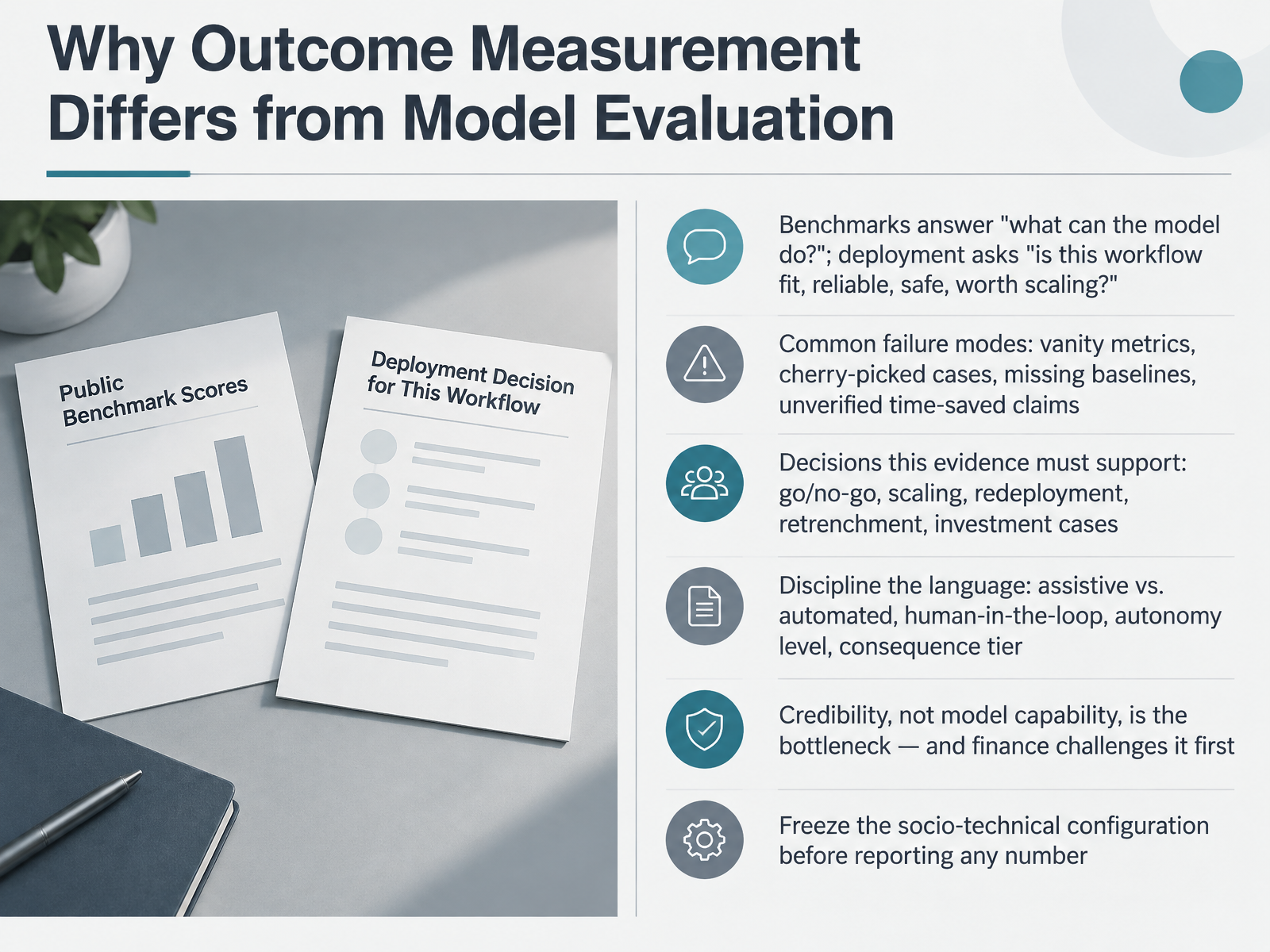 Why Outcome Measurement Differs from Model Evaluation