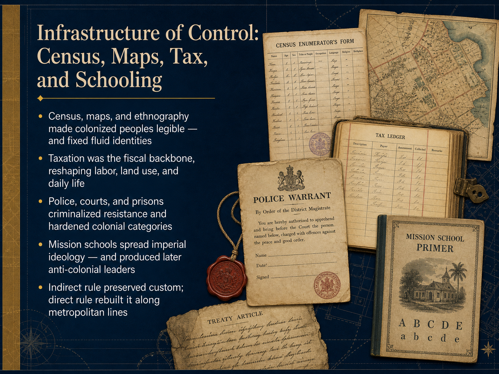 Infrastructure of Control: Census, Maps, Tax, and Schooling