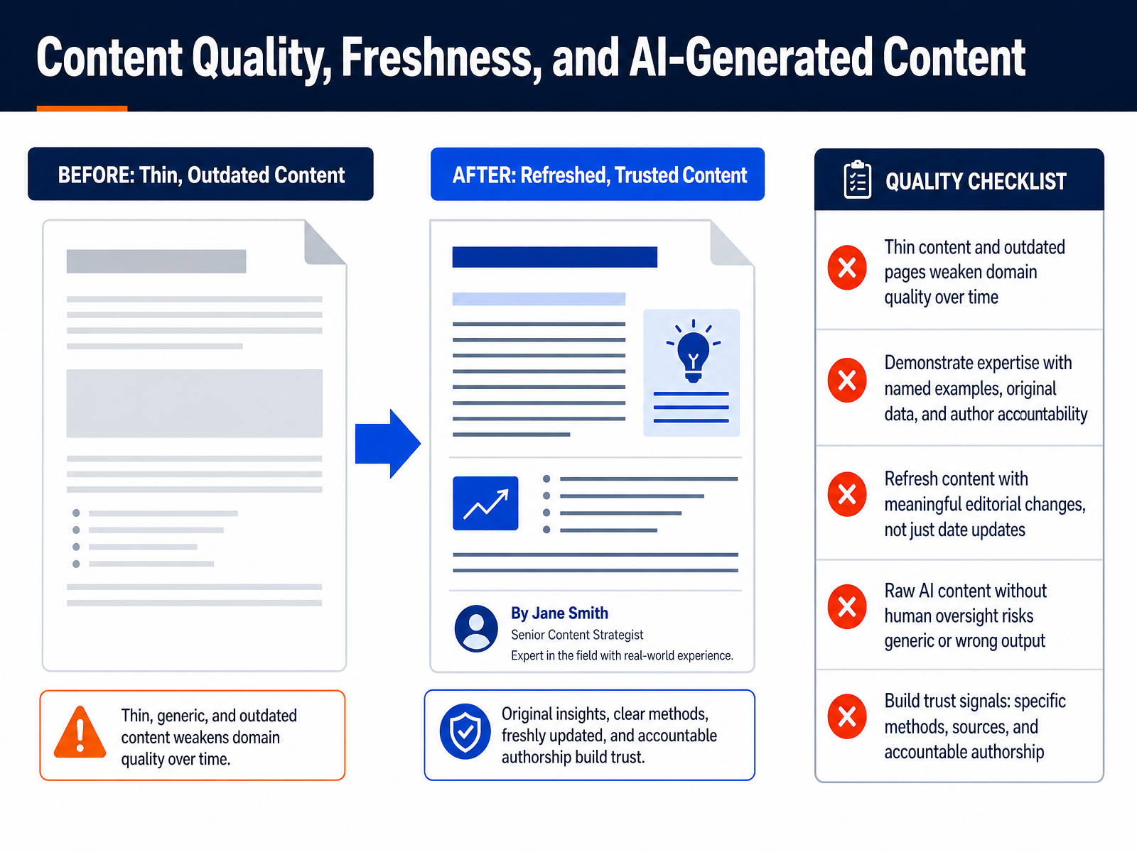 Content Quality, Freshness, and AI-Generated Content
