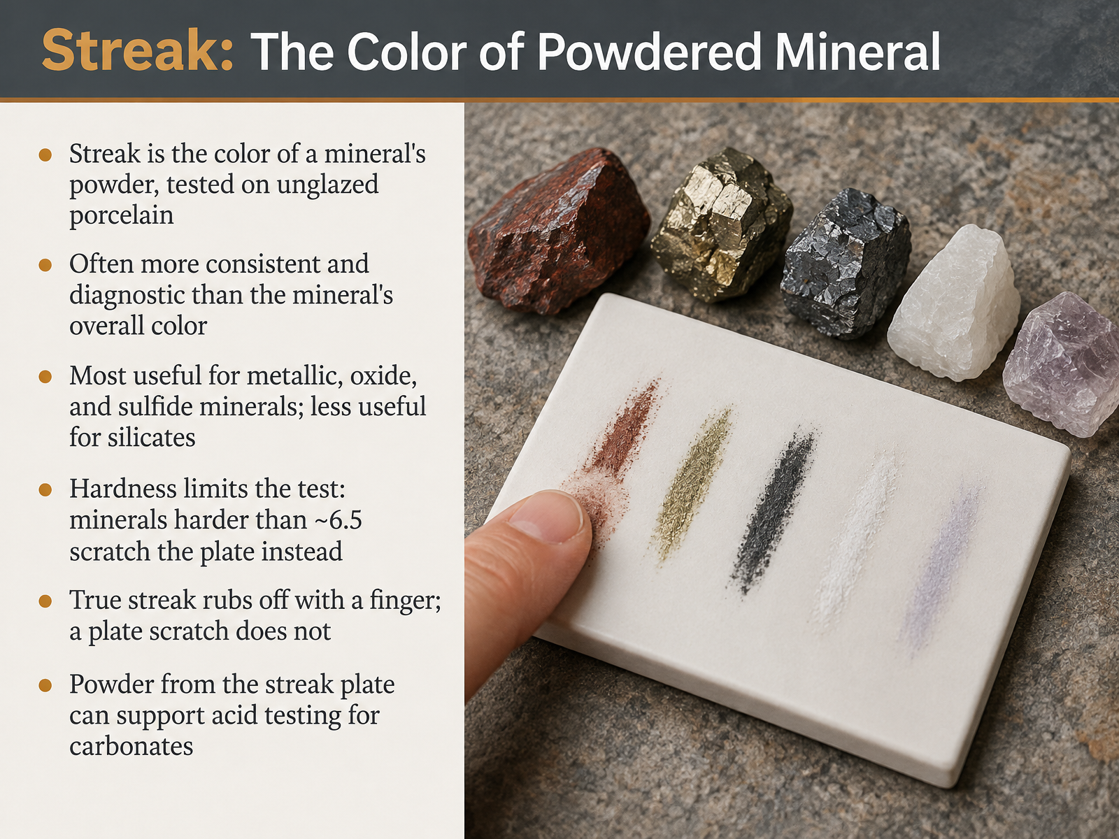 Streak: The Color of Powdered Mineral