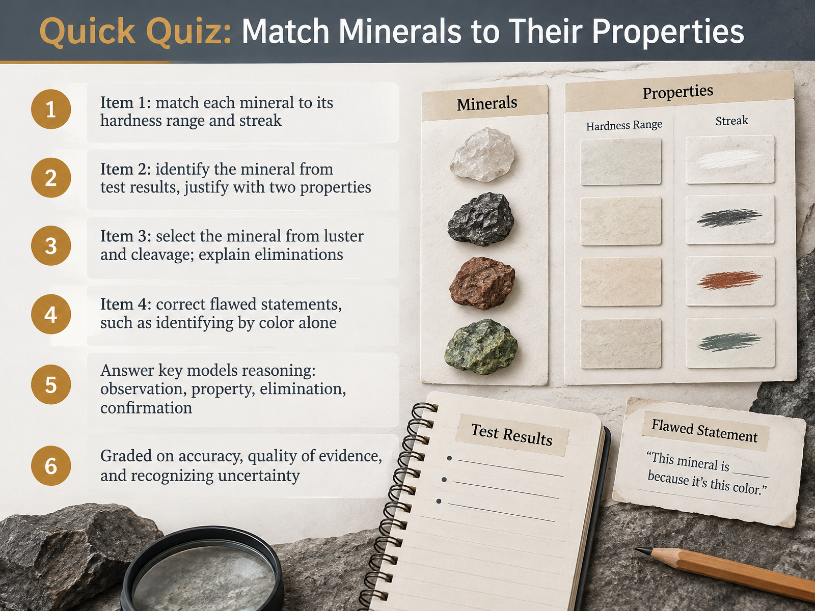 Quick Quiz: Match Minerals to Their Properties