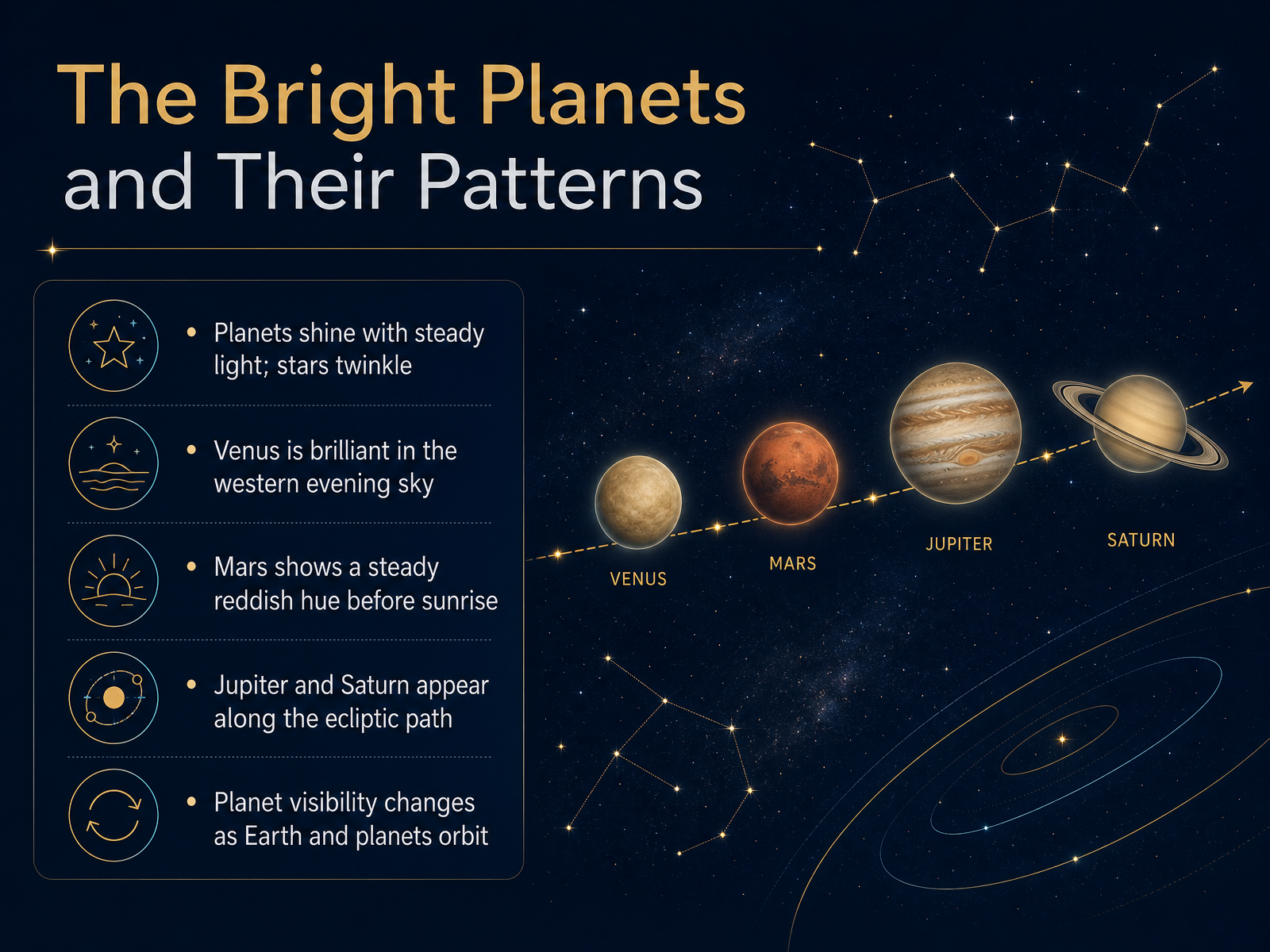 The Bright Planets and Their Patterns