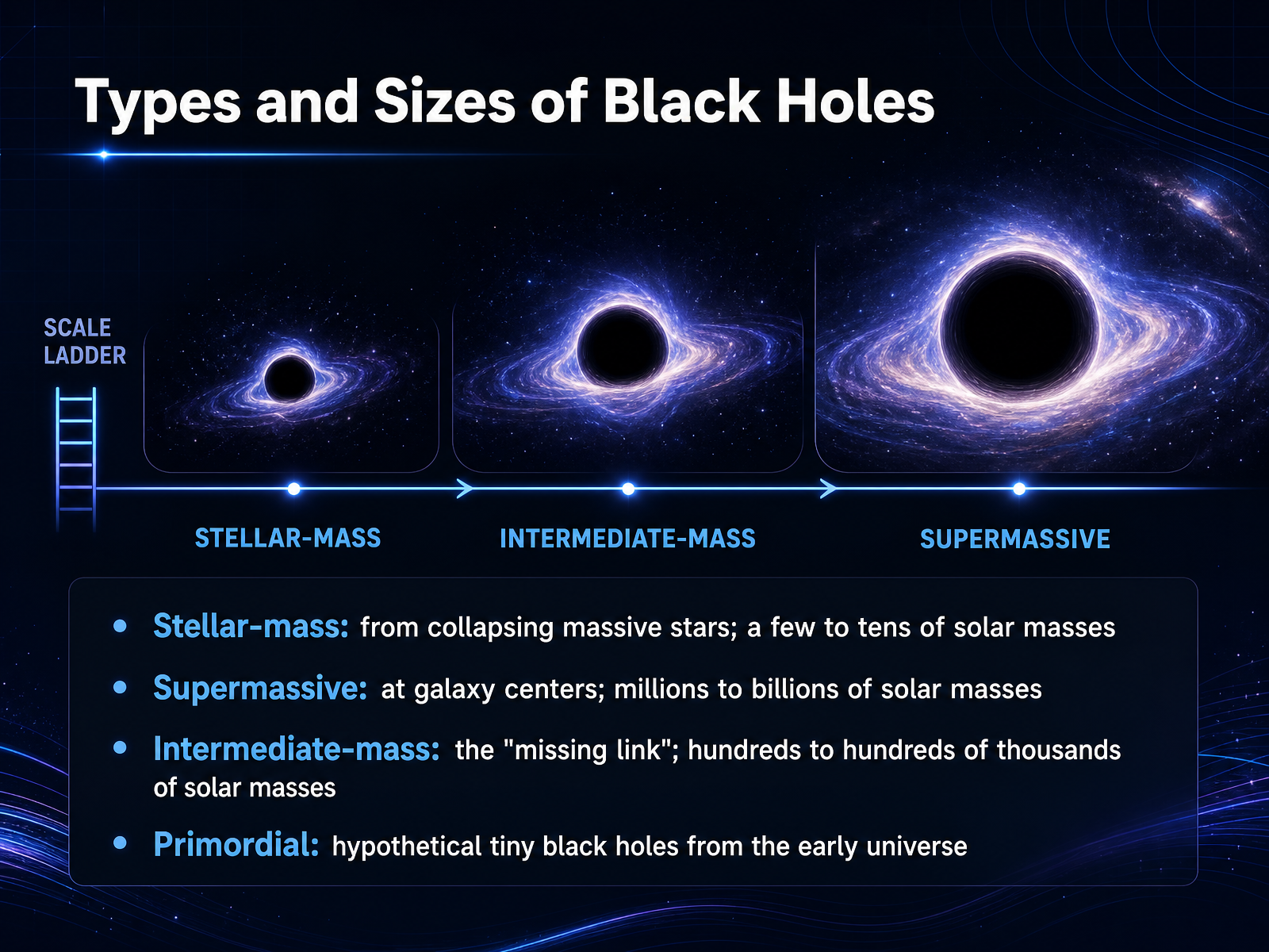 Types and Sizes of Black Holes
