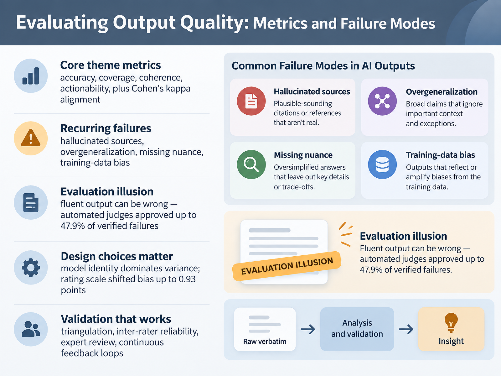 Evaluating Output Quality: Metrics and Failure Modes