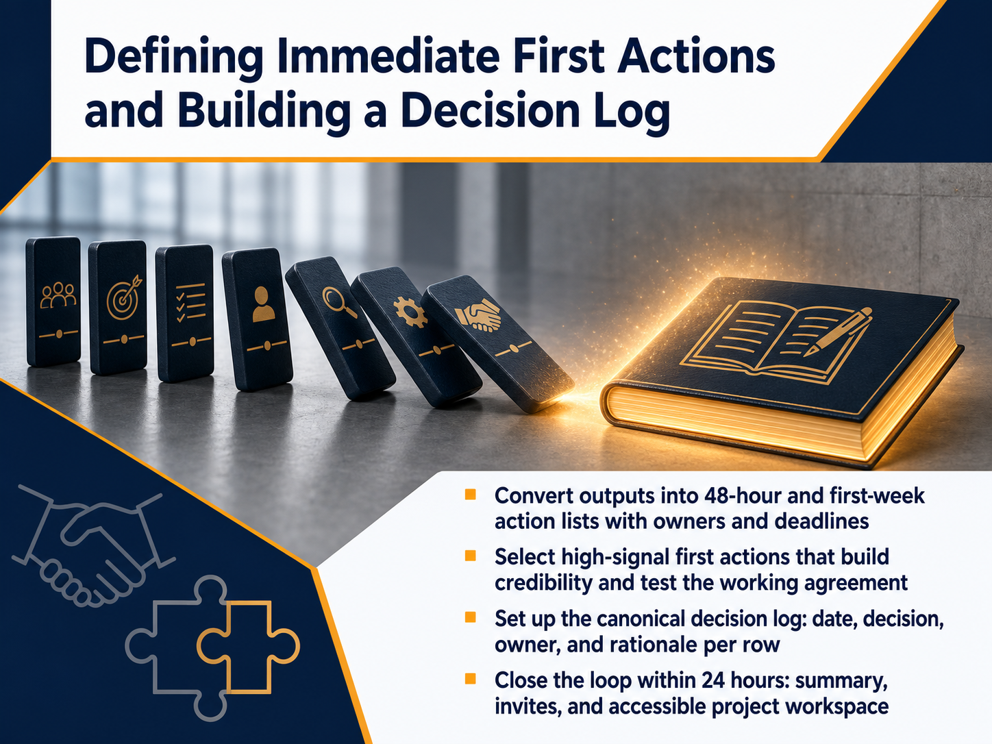 Defining Immediate First Actions and Building a Decision Log