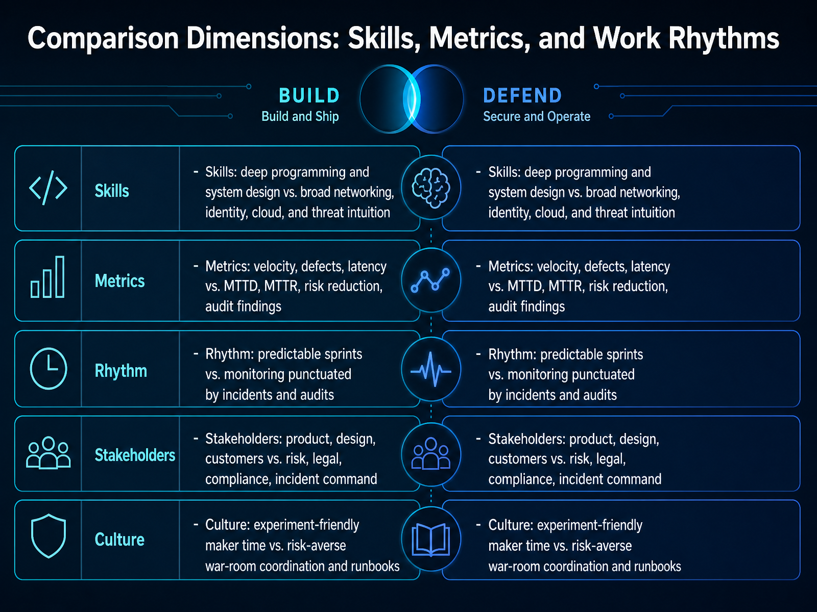 Comparison Dimensions: Skills, Metrics, and Work Rhythms