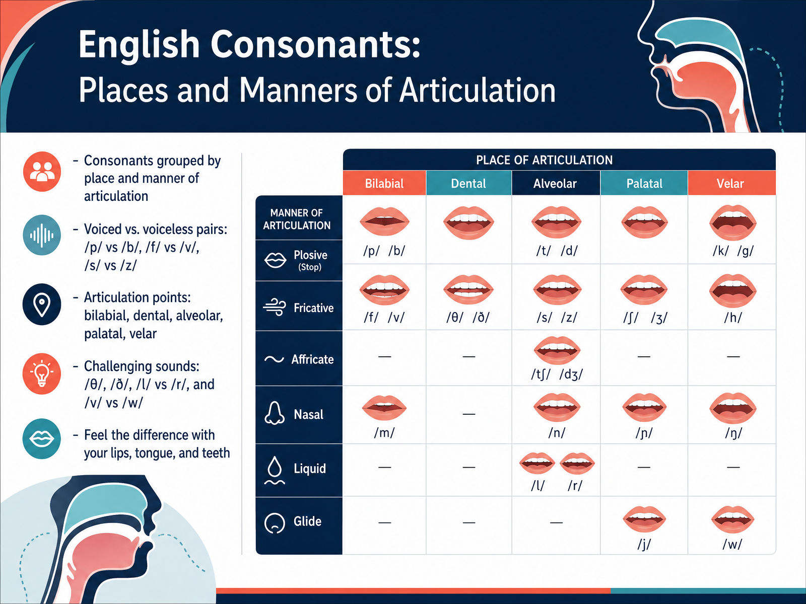English Consonants: Places and Manners of Articulation