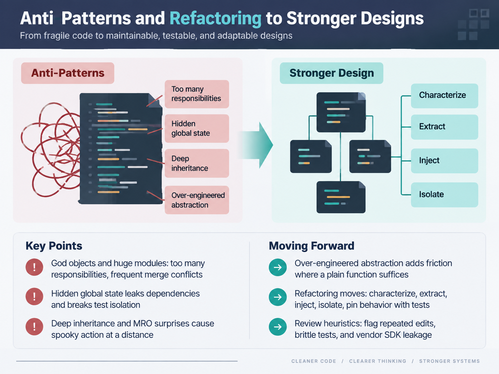 Anti-Patterns and Refactoring to Stronger Designs