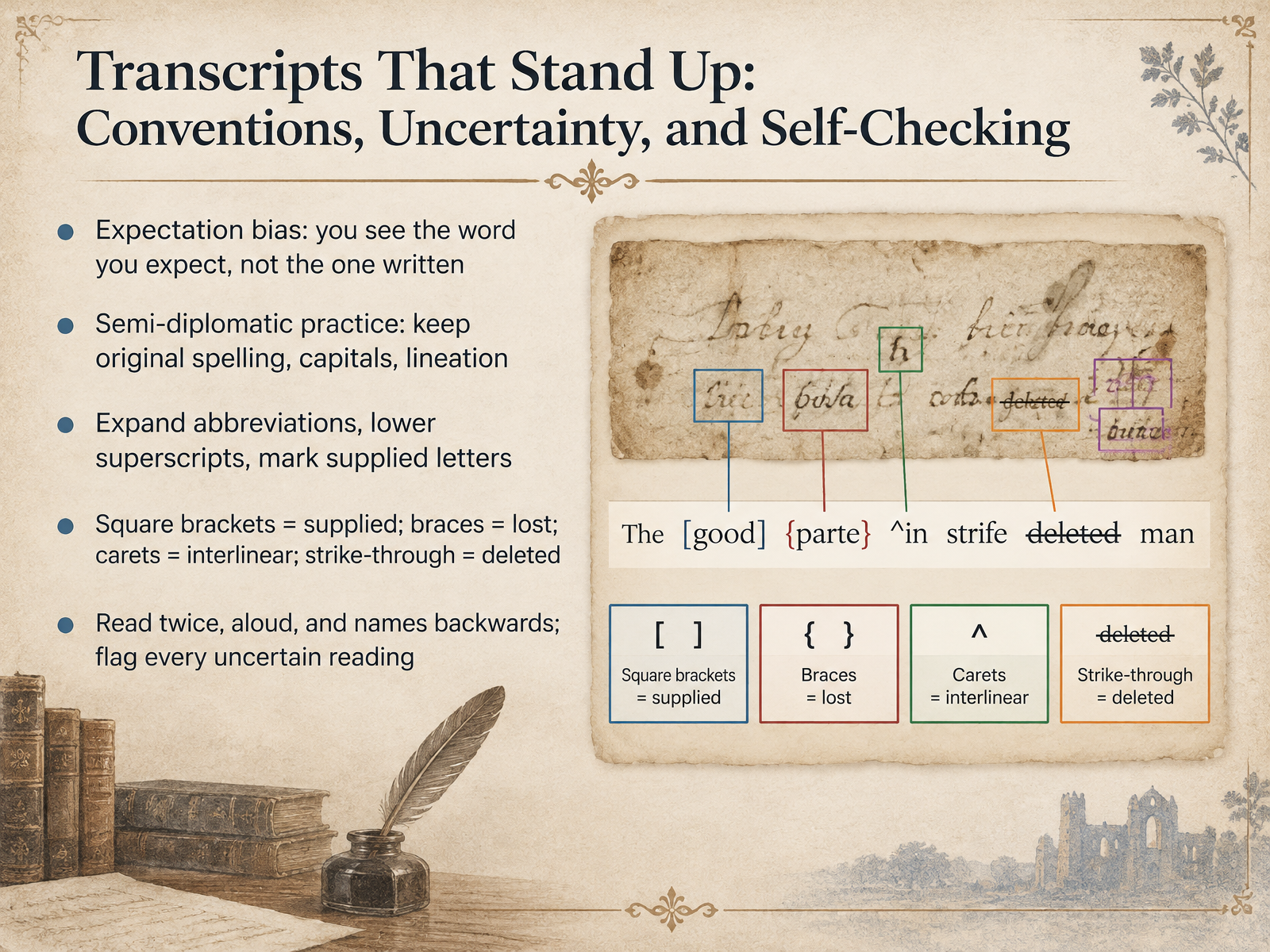 Transcripts That Stand Up: Conventions, Uncertainty, and Self-Checking