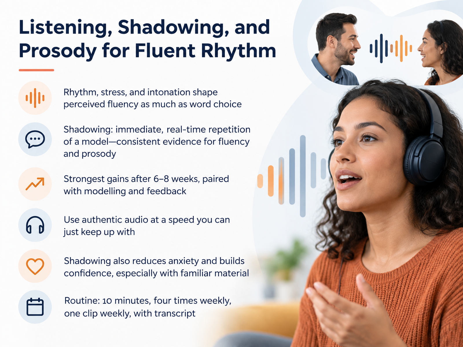 Listening, Shadowing, and Prosody for Fluent Rhythm