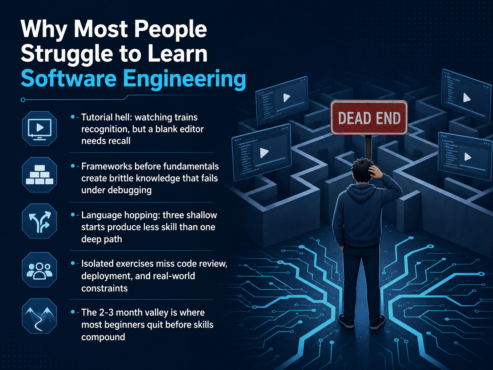 Why Most People Struggle to Learn Software Engineering