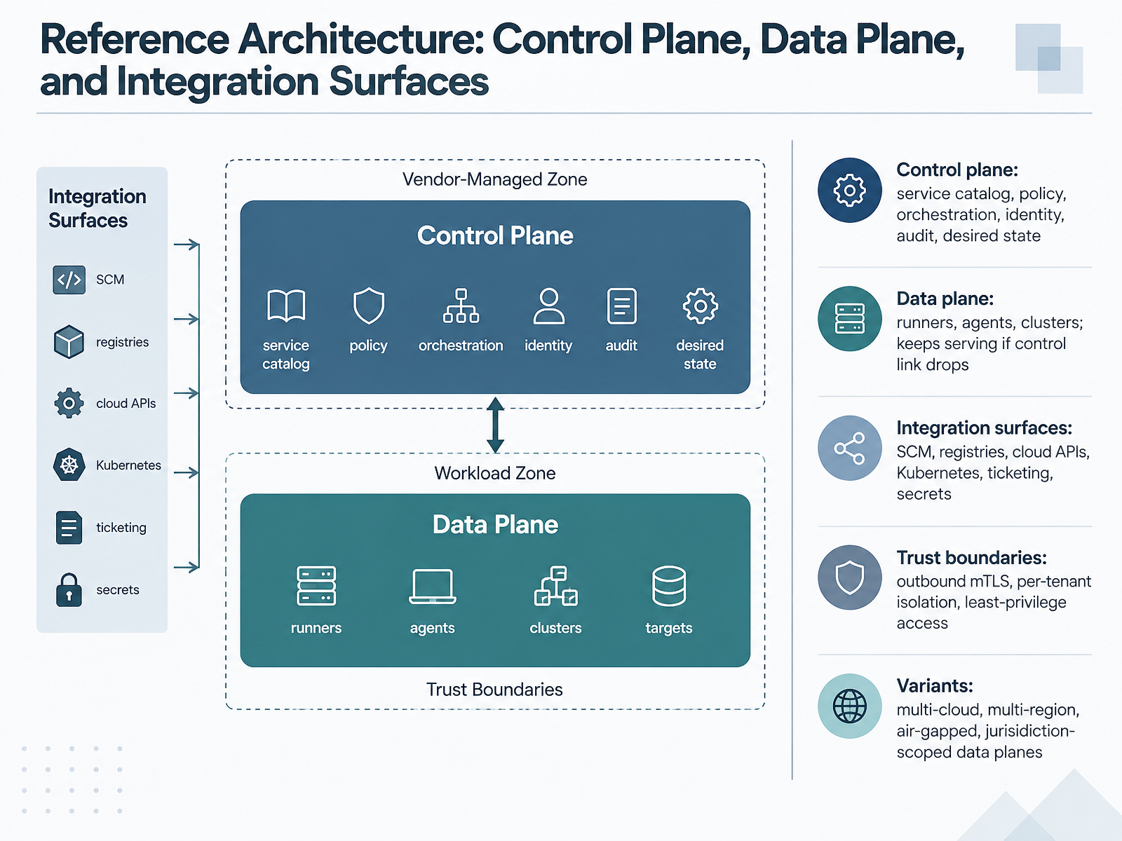 Reference Architecture: Control Plane, Data Plane, and Integration Surfaces