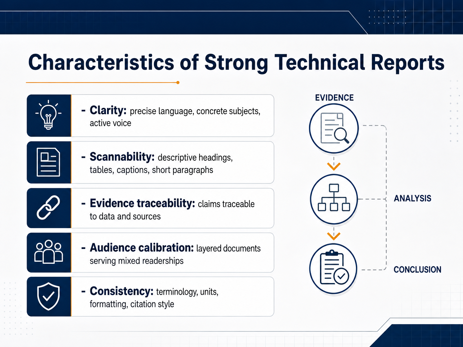 Characteristics of Strong Technical Reports