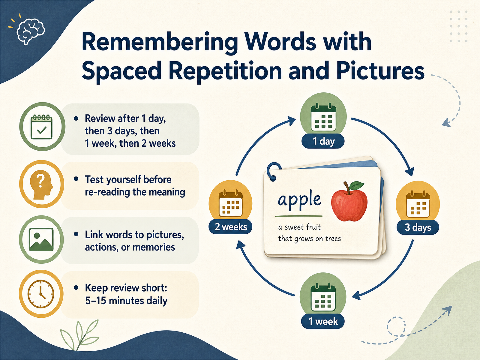 Remembering Words with Spaced Repetition and Pictures