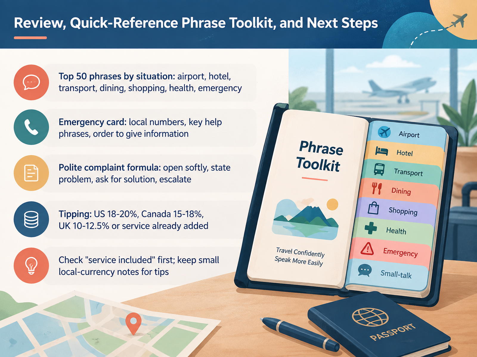 Review, Quick-Reference Phrase Toolkit, and Next Steps