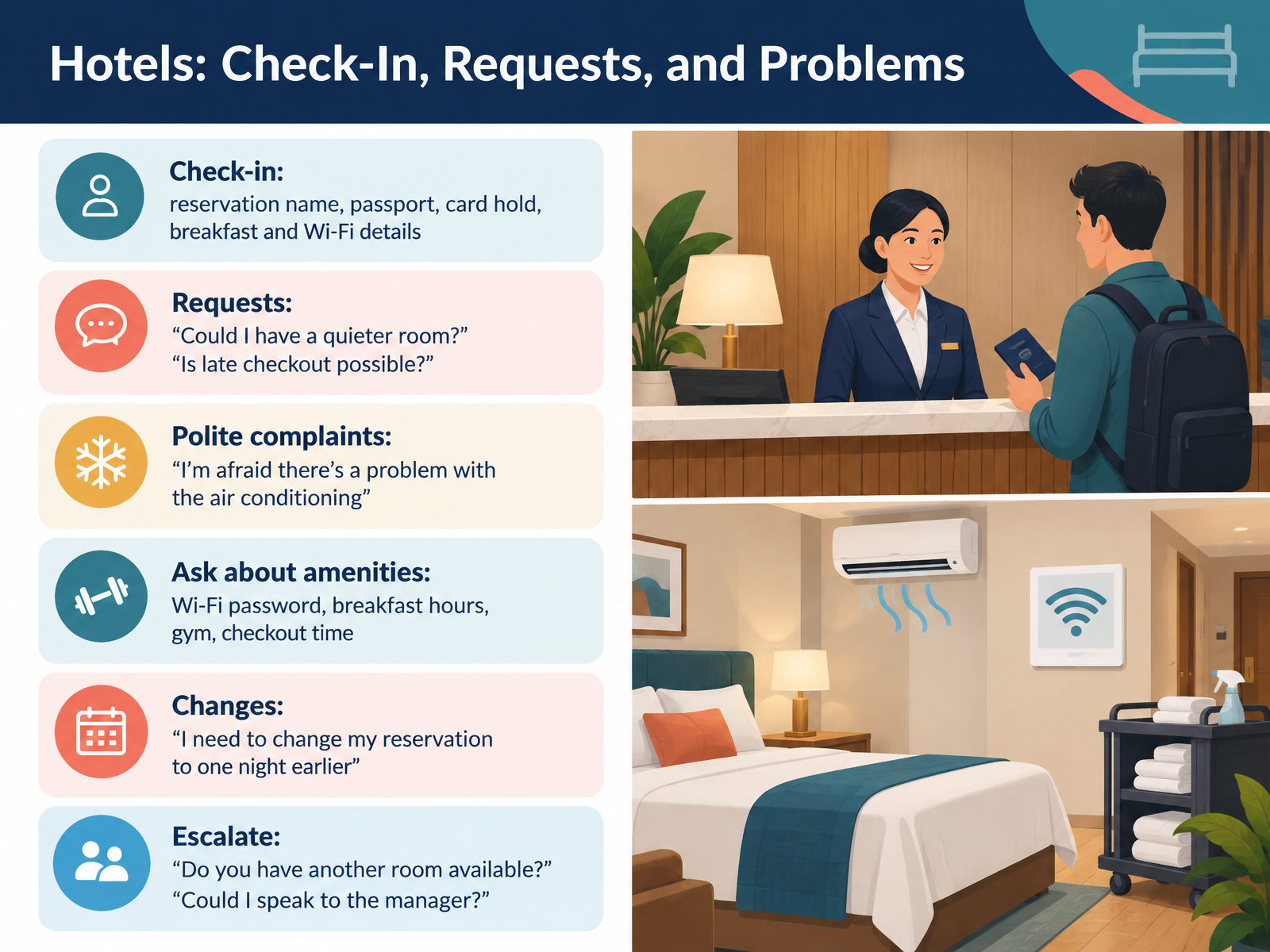 Hotels: Check-In, Requests, and Problems