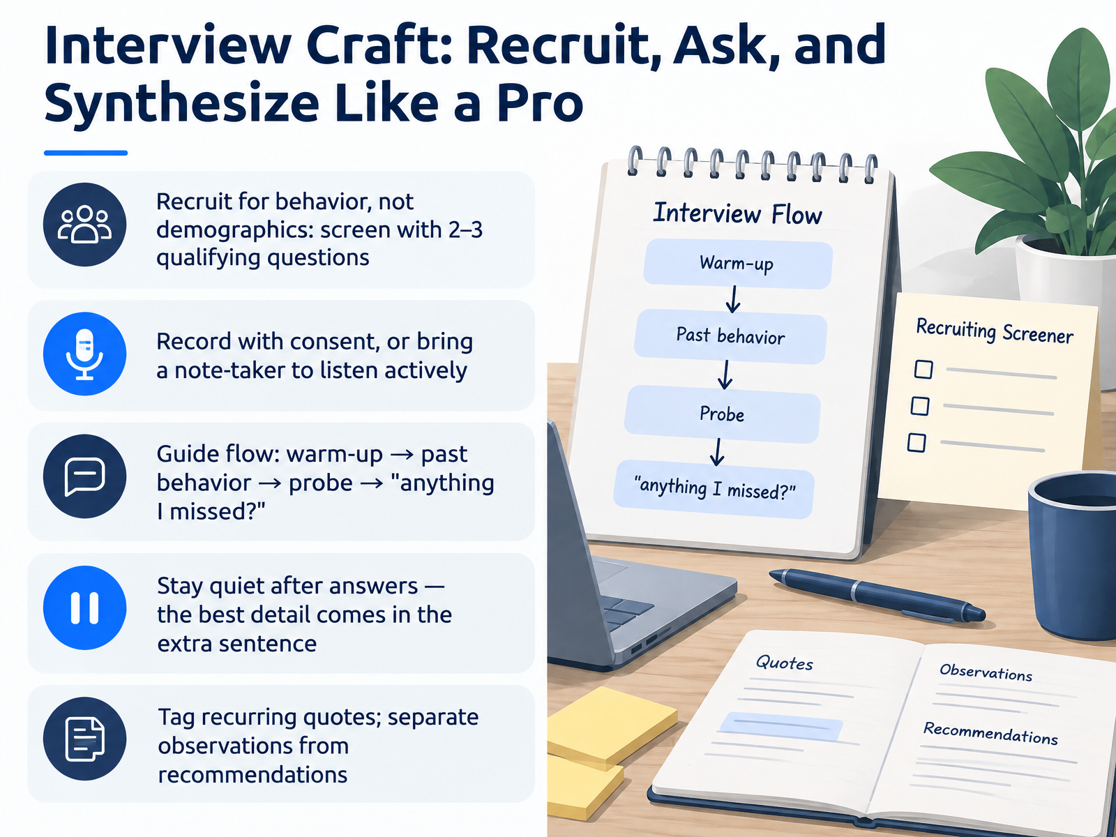 Interview Craft: Recruit, Ask, and Synthesize Like a Pro